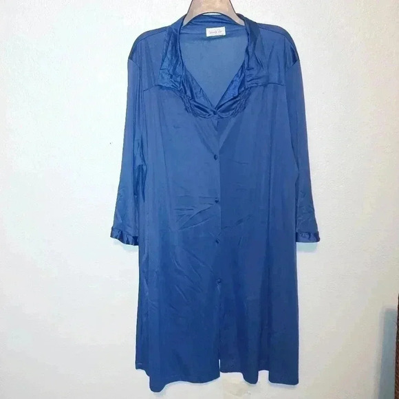 Vintage Vanity Fair Housecoat Robe Button Front Blue Size 3XL Made In USA - Picture 1 of 8
